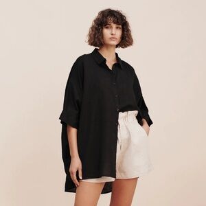 POSSE One Size Lula Oversized Shirt in Black 100% Linen